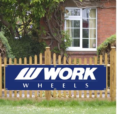 Work Wheels Blue Garage Banner